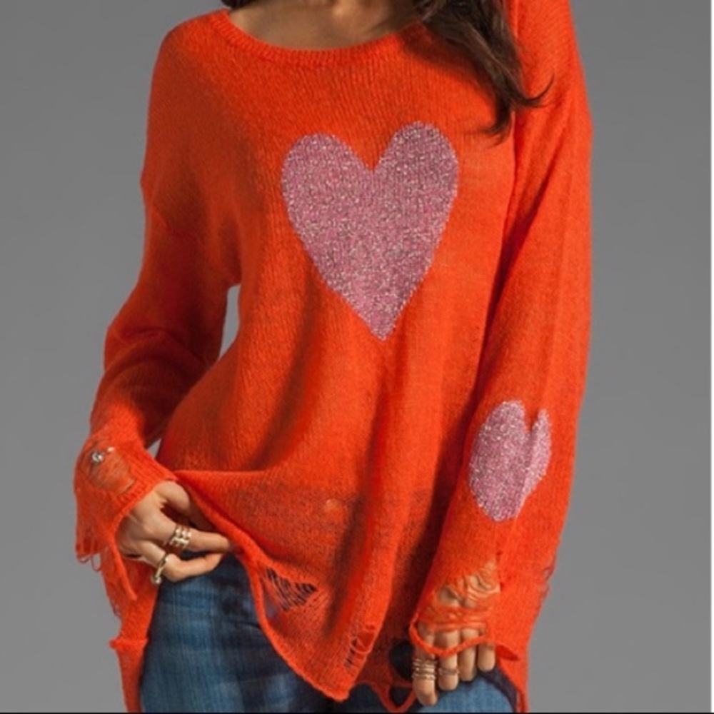 Wildfox sweater Small, orange with pink hearts